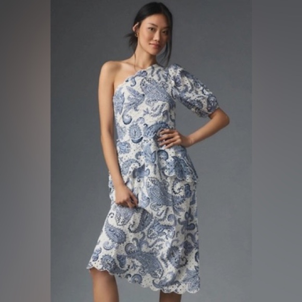 Farm Rio One-Shoulder Eyelet Midi Dress size small - Picture 1 of 8
